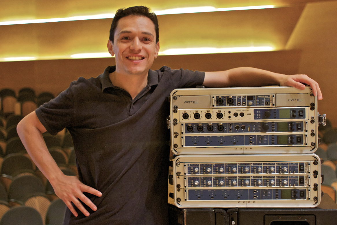 Classical engineer Oscar Torres with a selection of RME microphone preamps.