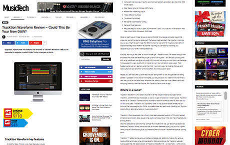 Tracktion Waveform Review By MusicTech - News Image - Synthax Audio UK