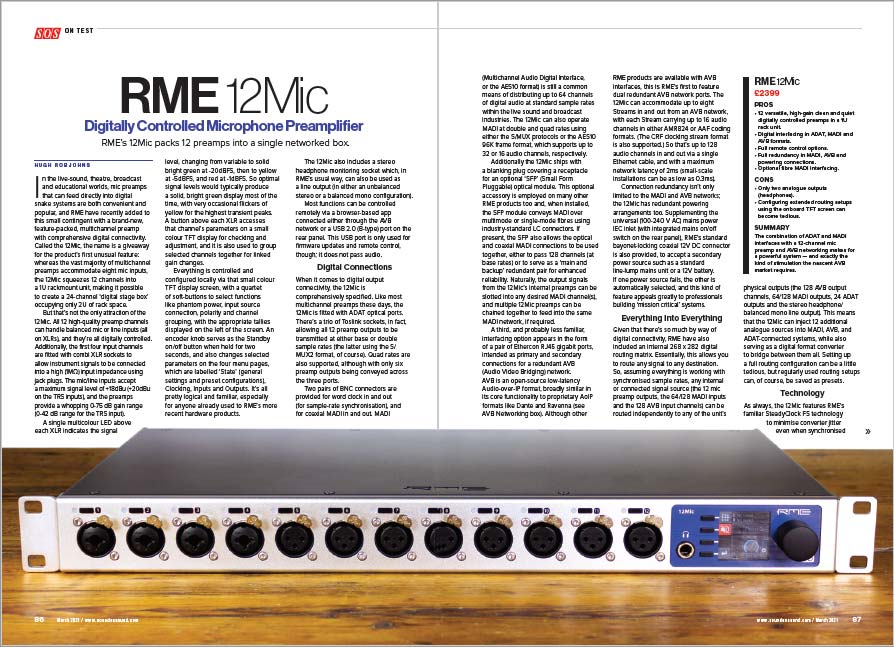 RME 12Mic Review Link - Sound On Sound - Synthax Audio UK