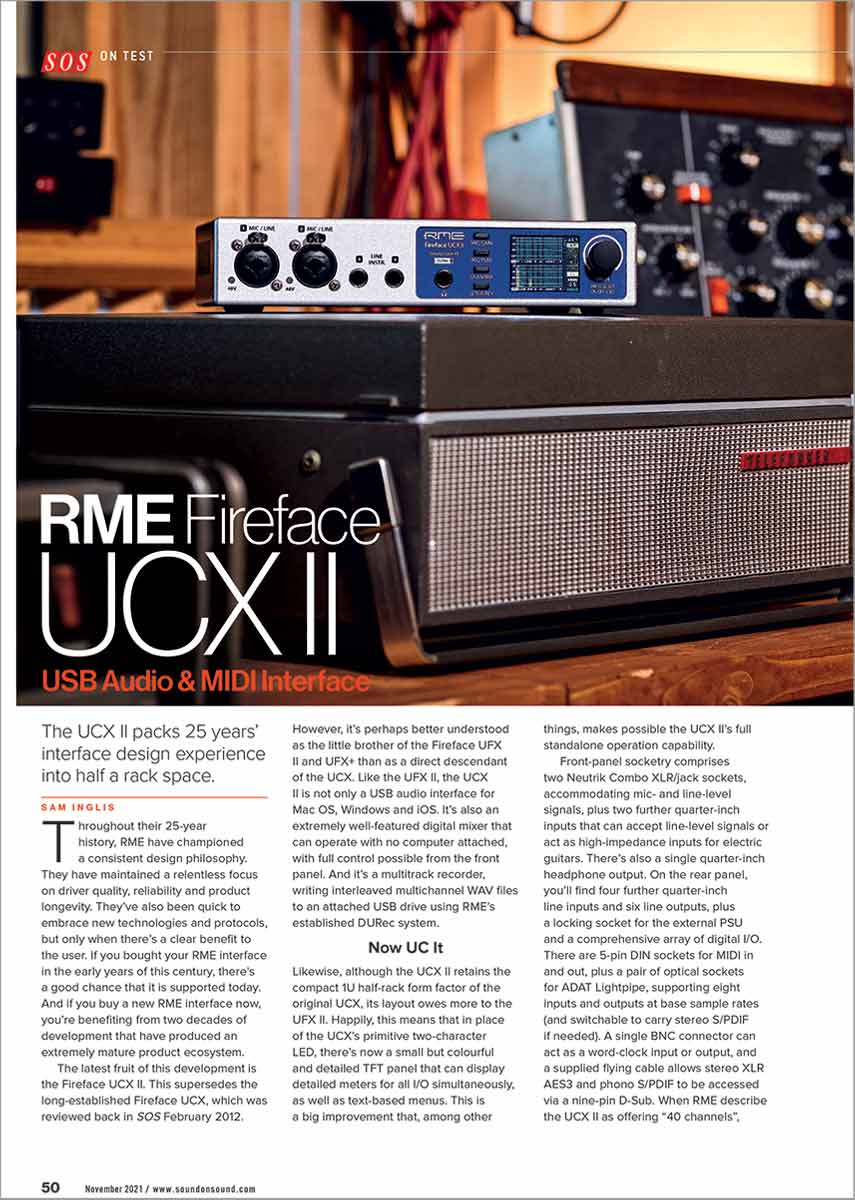 RME Fireface UCX II - Sound-On-Sound-Review - Synthax Audio UK