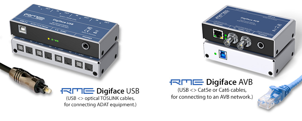 RME Digiface USB and Digiface AVB with cable types