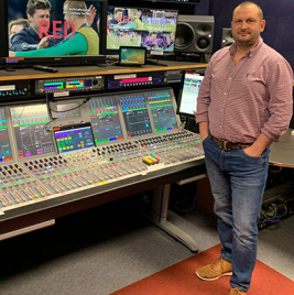 EMG's Head of Audio Technology Simon Foster and Calrec Artemis