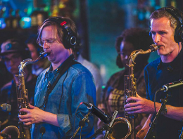 Snarky Puppy horn players with Lauten Audio Microphones