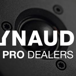 Dynaudio UK Dealers logo over a tweeter