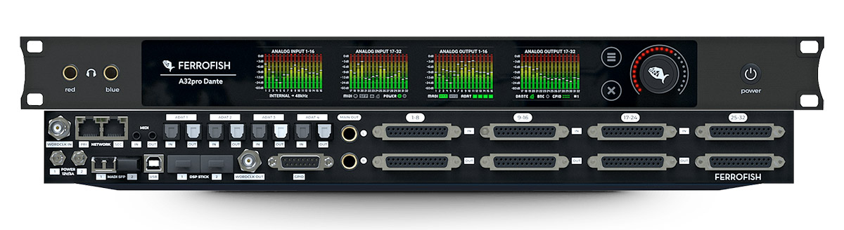 Ferrofish A32pro Dante front and back panel