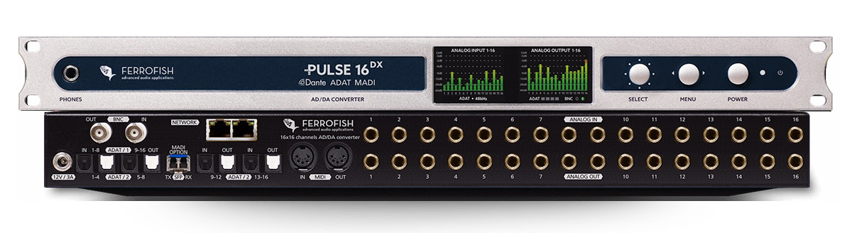 Ferrofish Pulse 16 DX-CV Dante front and back panel