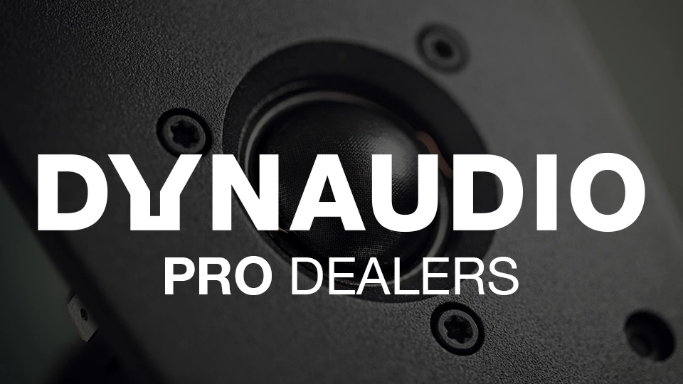 Dynaudio UK Dealers logo over a tweeter