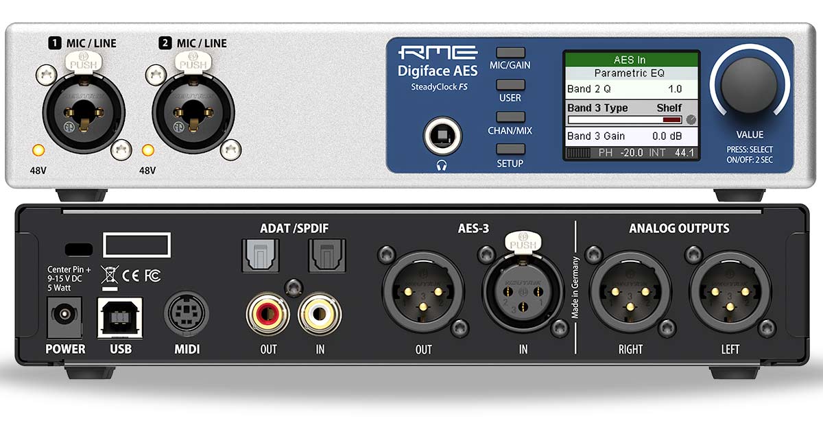 RME Digiface AES audio interface front and back panels
