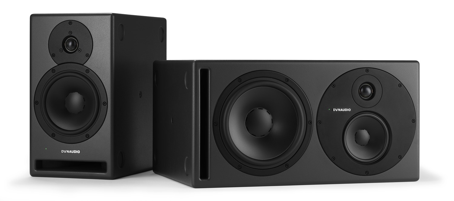 Dynaudio Core 7 (upright) and Core 59 (horizontal) studio monitors