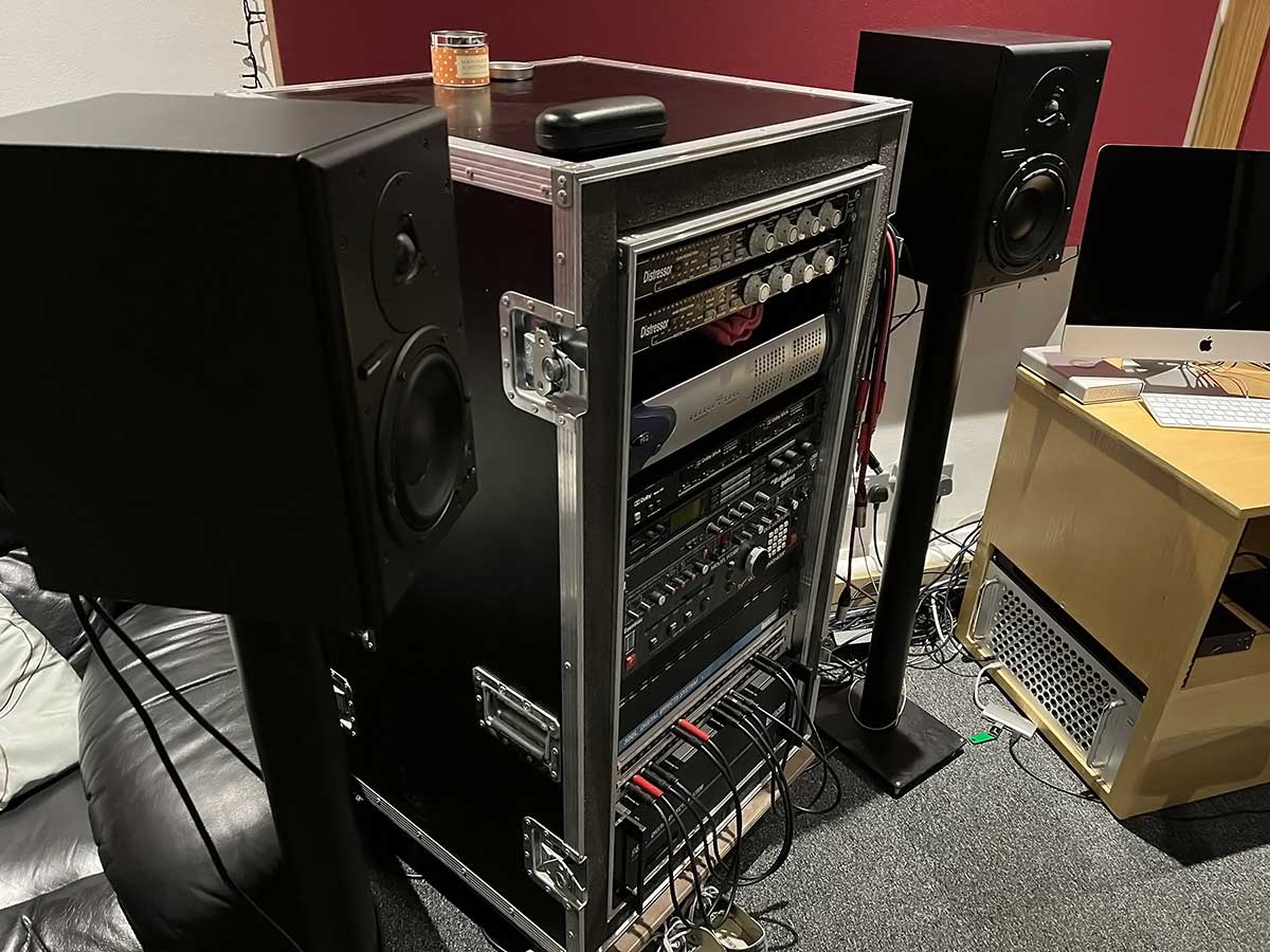 Rack of studio equipment in Mark Taylor's studio