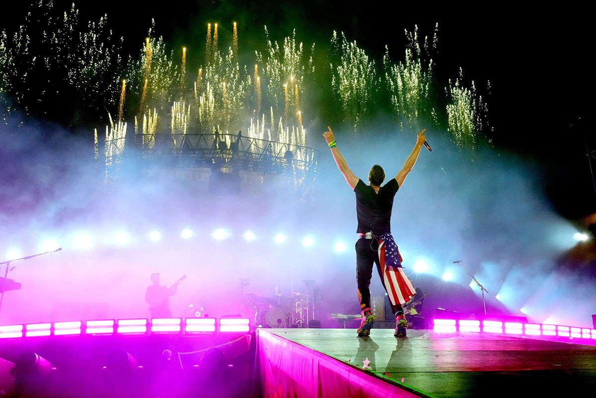 Coldplay performing live on stage