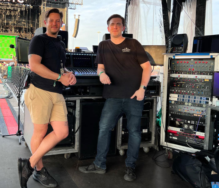 An image of Grant Copley and Charles Izzo with the Sound Rig for Halsey's Love and Power Tour