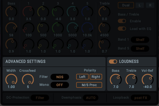 ADI-2 DAC Remote software Advanced Settings section