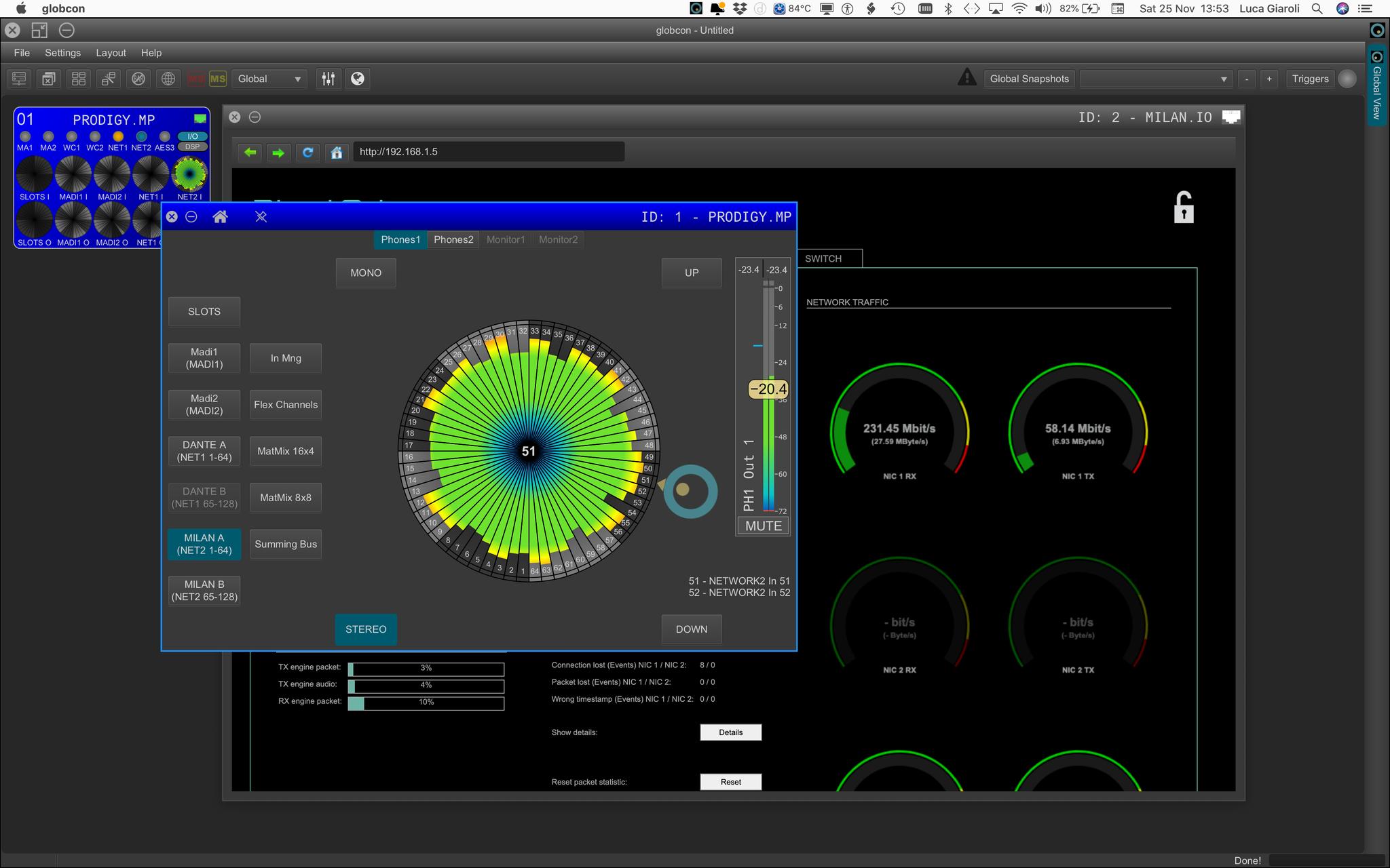 DirectOut Globcon software for controlling the MILAN.IO module