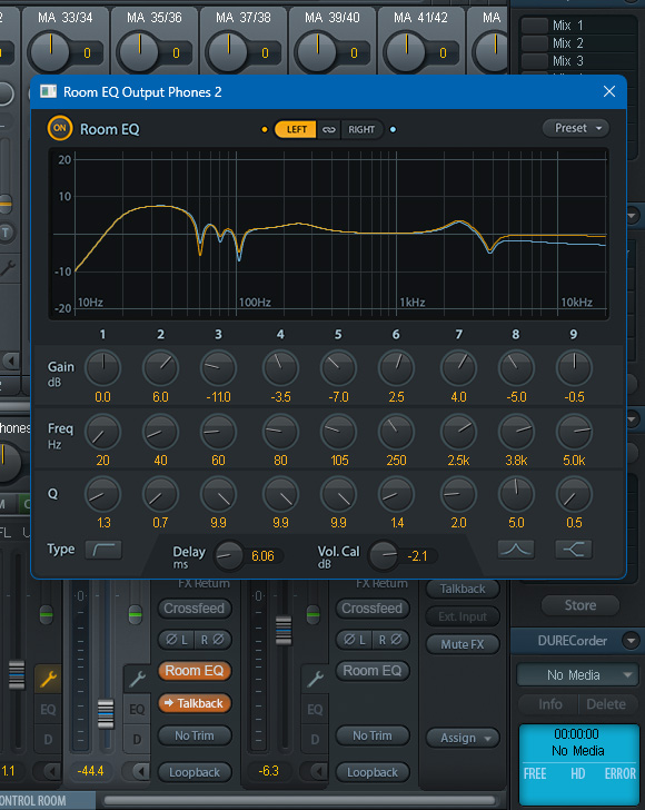 A screenshot of the RME Room EQ inside TotalMix FX