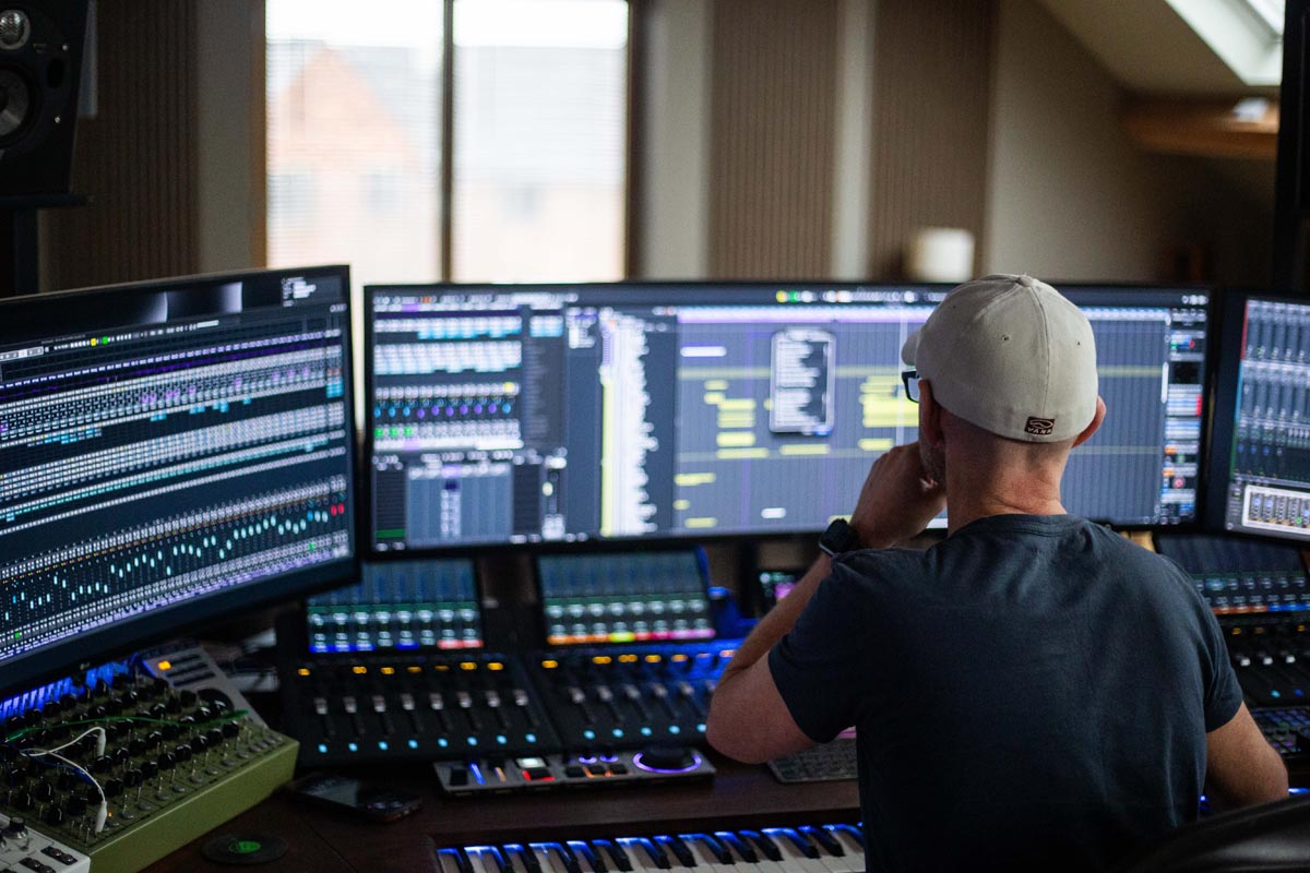 Over the shoulder of Andy Gray in his recording studio