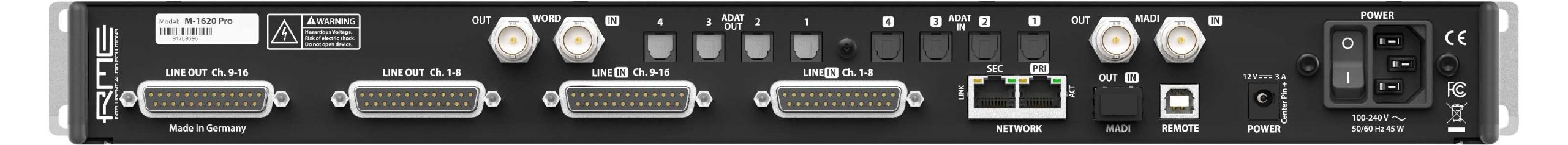 Render of the RME M-1620 Pro back panel