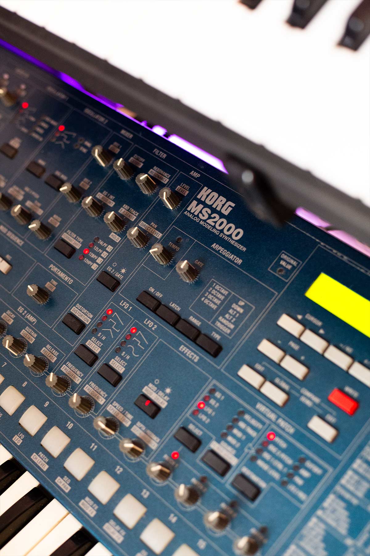 Closeup of the Korg MS2000 synthesizer