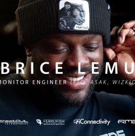 Closeup of Fabrice Lemuel, monitor engineer for FLO