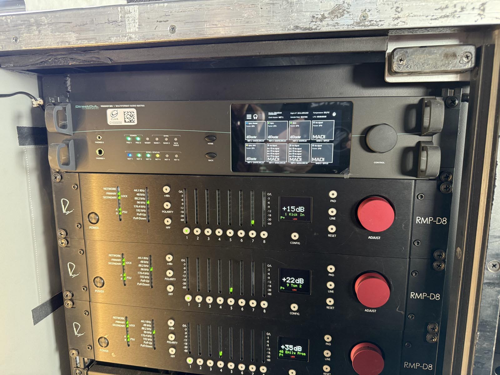 DirectOut Prodigy and 3 x Rupert Neve RMP-D8 in Linkin Park live rack