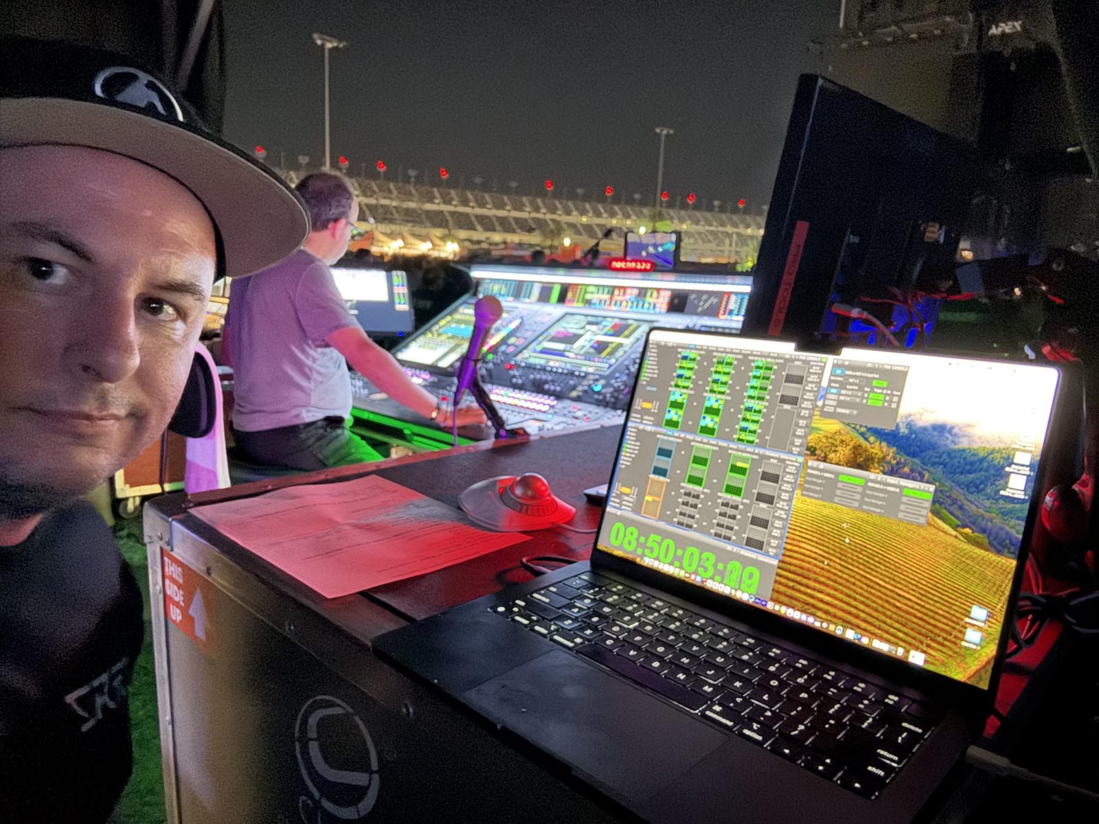 Ricki Cook at his FOH station with DirectOut globcon software