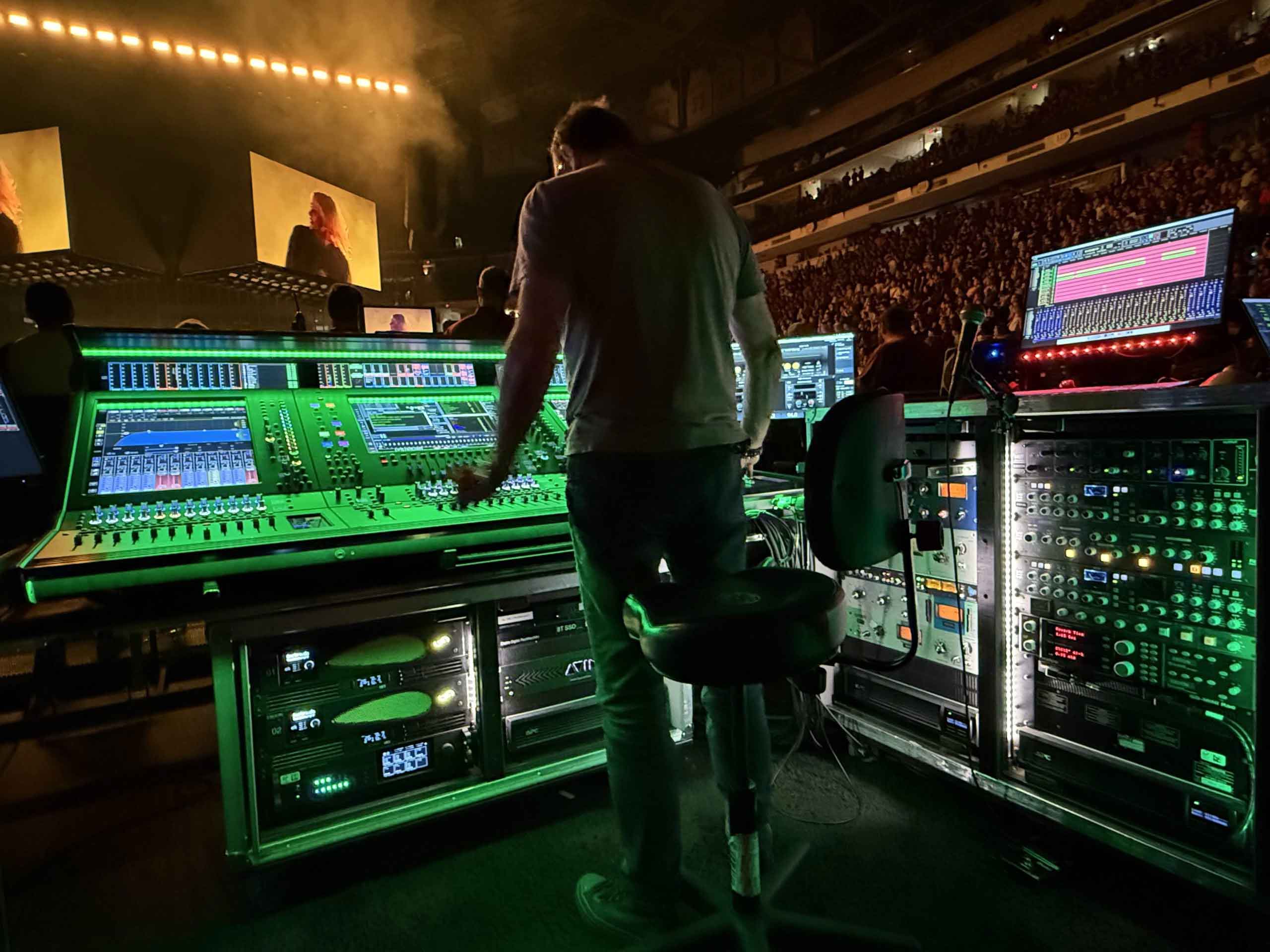 Linkin Park FOH engineer Jim Ebdon at front of house for the "From Zero World Tour"