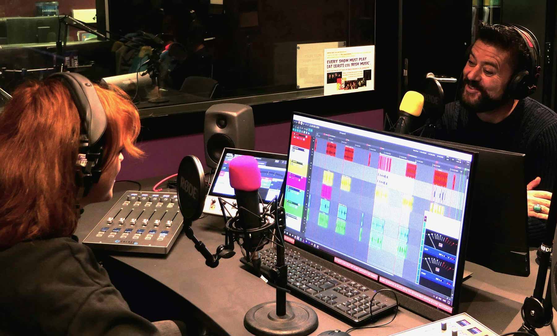 Aiden and Leo mixing on Flirt FM's Calrec Type R