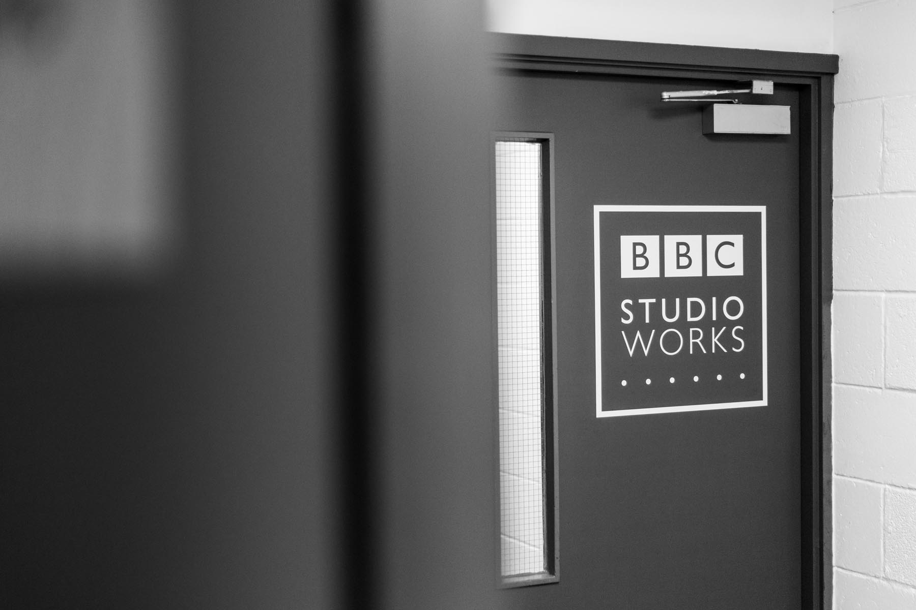 Door with BBC StudioWorks logo at Elstree Studios