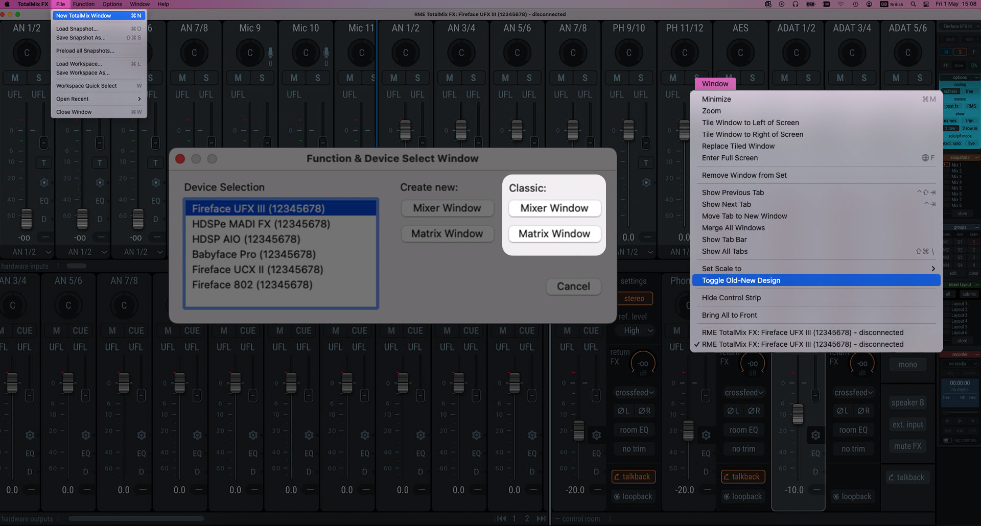 Switch between the new and classic TotalMix FX styles