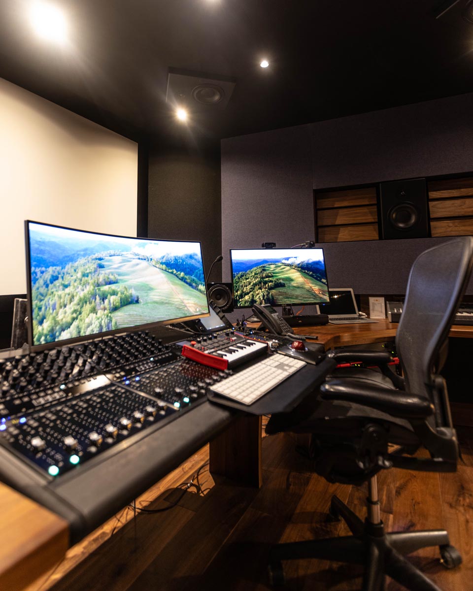 The mix position in String and Tins Dolby Atmos mix stage