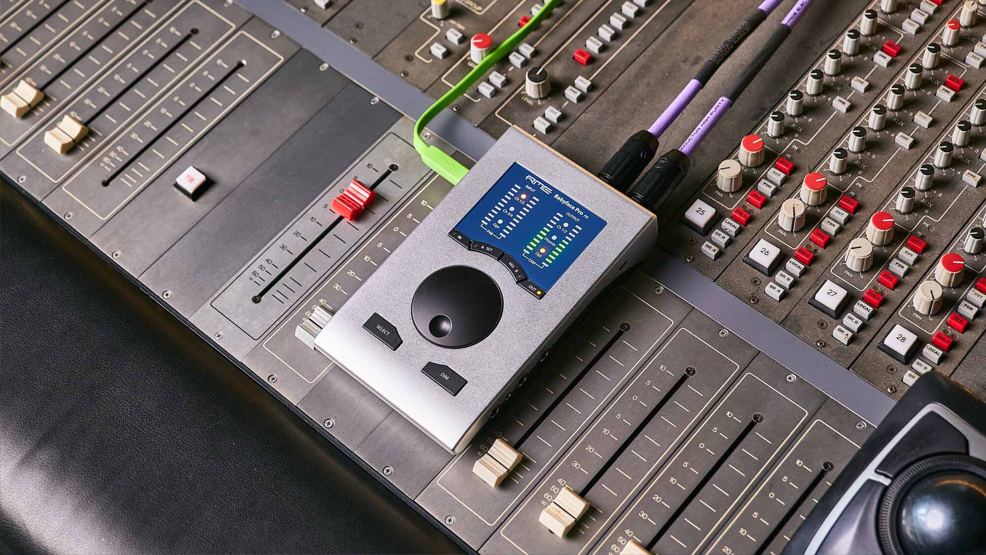 RME Babyface Pro FS on top a mixing desk