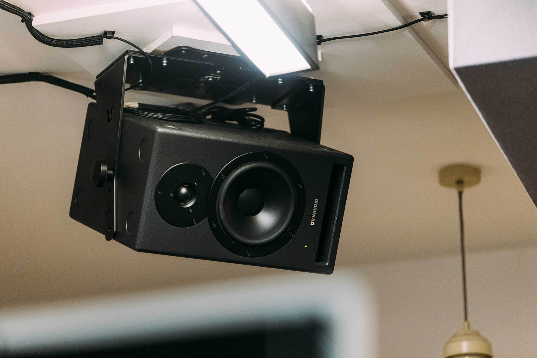 Dynaudio Core 7 hung from the ceiling