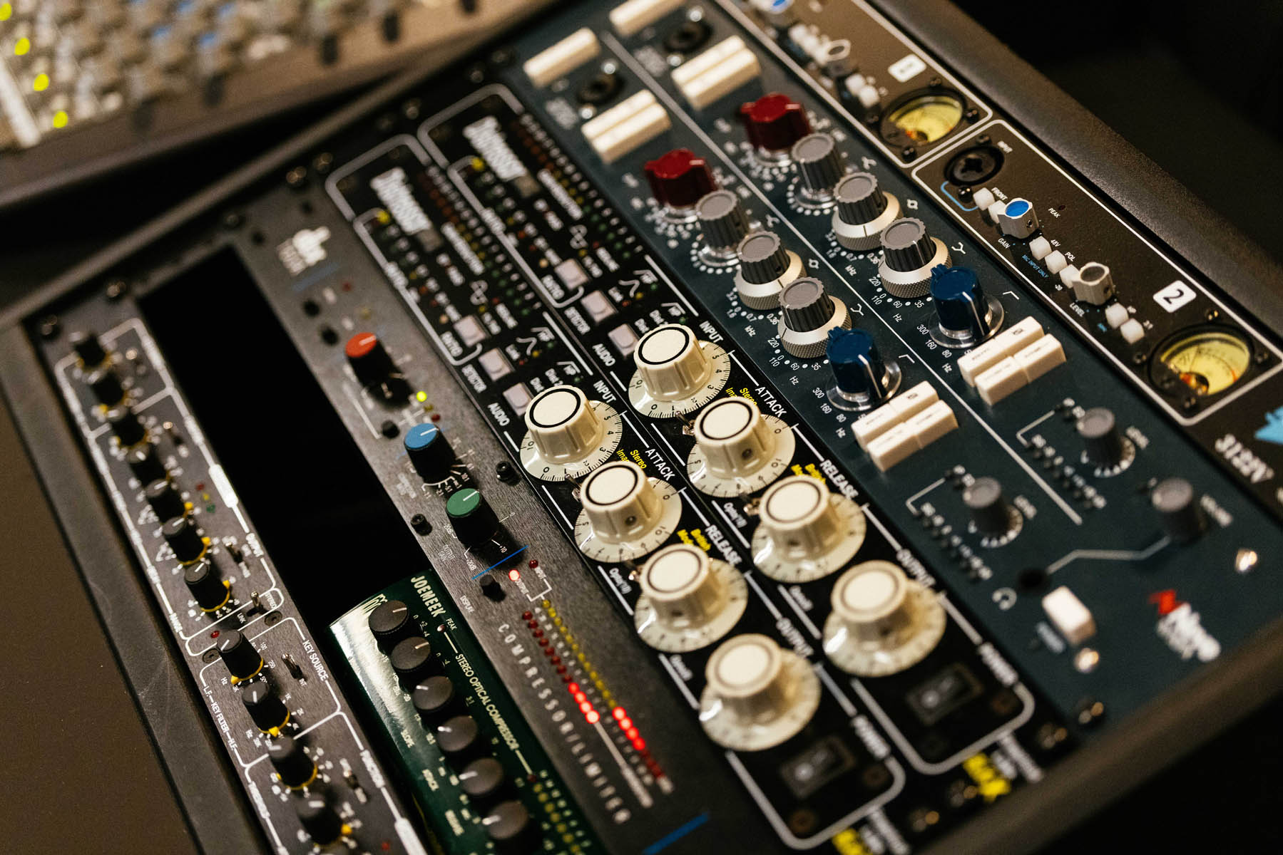 A selection of gear from Empirical Labs, Neve, dbx and Joe Meek in the rack.