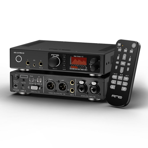 Perspective of the RME ADI-2/4 Pro EX with remote control