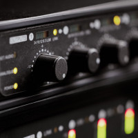 Closeup of Dynaudio Delta Amplifier rotary encoders