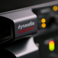 Closeup of Dynaudio Acoustic Logo on Delta Amplifier