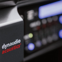 Closeup of Dynaudio Acoustic Logo on Delta Amplifier