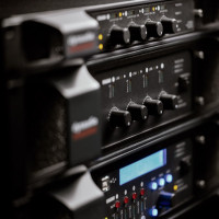 Closeup of Dynaudio Delta Amplifiers in a rack
