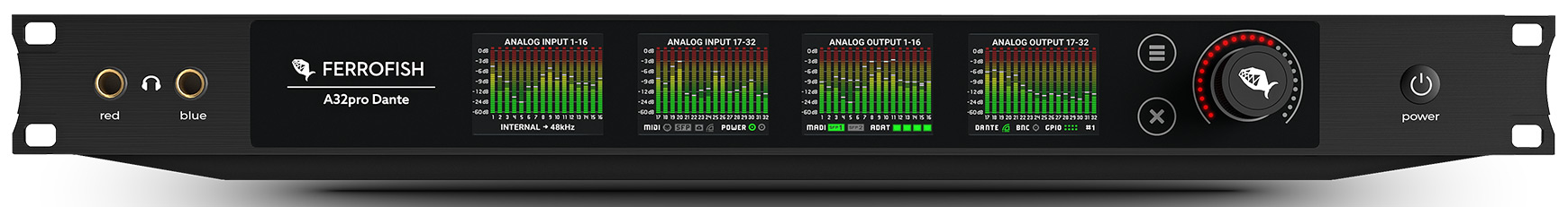 Ferrofish A32pro Dante front panel close-up