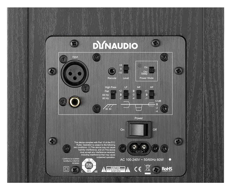 Closeup of the Dynaudio BM5 MkIII studio monitor's rear panel