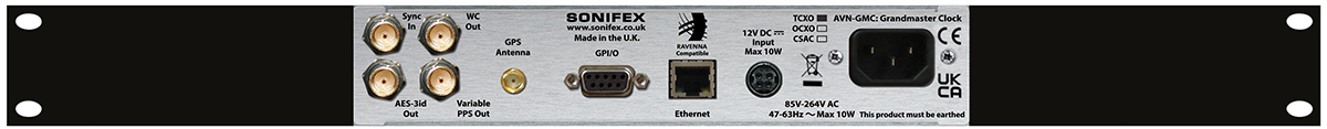 Sonifex AVN-GMCS PTP Grandmaster Clock rear panel