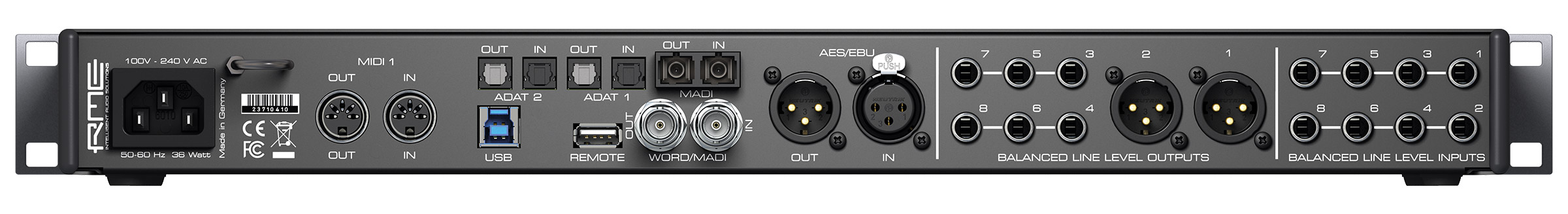 RME Fireface UFX III audio interface back panel