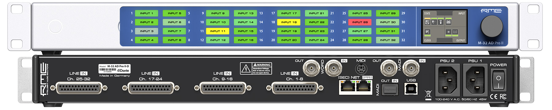 RME M-32 Pro AD II-d front and back panels