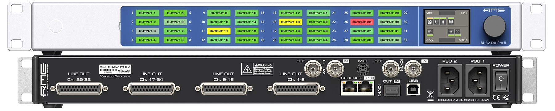 RME M-32 Pro DA II-D front and back panels